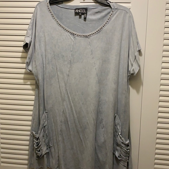 XL grey top, studded collar, funky pockets viscose & Elastane, looks like suede - Picture 2 of 5